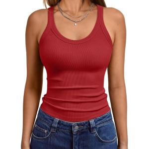 image:imageTrendy Queen Womens Tank Tops Crop Camisole Summer Fashion Sleeveless Ribbed Workout Basic Going Out Gym Spring Clothes 2026Red