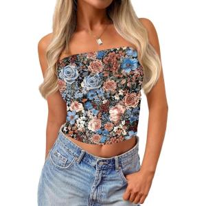 image:imageTrendy Queen Womens Y2K Tube Tops Butter Soft NonSlip Strapless Crop Top Stretchy Bandeau Summer ClothesBlack Floral