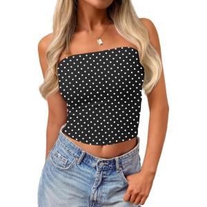 image:imageTrendy Queen Womens Y2K Tube Tops Butter Soft NonSlip Strapless Crop Top Stretchy Bandeau Summer ClothesBlack Polka Dots