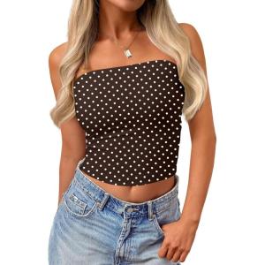 image:imageTrendy Queen Womens Y2K Tube Tops Butter Soft NonSlip Strapless Crop Top Stretchy Bandeau Summer ClothesBrown Polka Dots