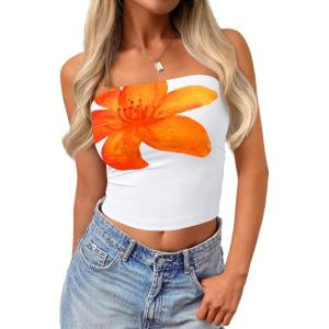 image:imageTrendy Queen Womens Y2K Tube Tops Butter Soft NonSlip Strapless Crop Top Stretchy Bandeau Summer ClothesOrange Flower