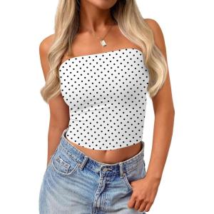 image:imageTrendy Queen Womens Y2K Tube Tops Butter Soft NonSlip Strapless Crop Top Stretchy Bandeau Summer ClothesWhite Polka Dots