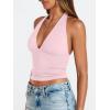 image:imageTrendy Queen Double Lined Halter Top for Women Open Back Backless Deep V Neck Crop Top Summer Teen Going Out Party ClubbingBaby Pink