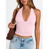image:imageTrendy Queen Double Lined Halter Top for Women Open Back Backless Deep V Neck Crop Top Summer Teen Going Out Party ClubbingBaby Pink
