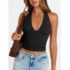 image:imageTrendy Queen Double Lined Halter Top for Women Open Back Backless Deep V Neck Crop Top Summer Teen Going Out Party ClubbingBlack