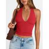 image:imageTrendy Queen Double Lined Halter Top for Women Open Back Backless Deep V Neck Crop Top Summer Teen Going Out Party ClubbingRed