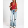 image:imageTrendy Queen Double Lined Halter Top for Women Open Back Backless Deep V Neck Crop Top Summer Teen Going Out Party ClubbingRed