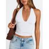 image:imageTrendy Queen Double Lined Halter Top for Women Open Back Backless Deep V Neck Crop Top Summer Teen Going Out Party ClubbingWhite