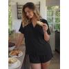 image:imageTrendy Queen Pajamas Set for Women 2 Piece Short Sleeve Sleepwear Button Down Pjs Matching Lounge Sets with PocketsBlack