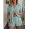 image:imageTrendy Queen Pajamas Set for Women 2 Piece Short Sleeve Sleepwear Button Down Pjs Matching Lounge Sets with PocketsLight Green