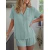 image:imageTrendy Queen Pajamas Set for Women 2 Piece Short Sleeve Sleepwear Button Down Pjs Matching Lounge Sets with PocketsLight Green