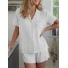 image:imageTrendy Queen Pajamas Set for Women 2 Piece Short Sleeve Sleepwear Button Down Pjs Matching Lounge Sets with PocketsOatmeal Grey