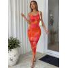 image:imageTrendy Queen Women Tie Dye Backless Split Hem Summer Beach Midi Mesh DressesOrange Red Floral