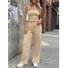 image:imageTrendy Queen Womens 2 Piece Lounge Sets Matching Summer Beach Vacation Outfits 2026 Striped Tube Tops Pants Travel ClothesBrownwhite