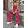 image:imageTrendy Queen Womens 2 Piece Lounge Sets Matching Summer Beach Vacation Outfits 2026 Striped Tube Tops Pants Travel ClothesBurgundypink