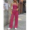 image:imageTrendy Queen Womens 2 Piece Lounge Sets Matching Summer Beach Vacation Outfits 2026 Striped Tube Tops Pants Travel ClothesBurgundypink
