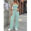 image:imageTrendy Queen Womens 2 Piece Lounge Sets Matching Summer Beach Vacation Outfits 2026 Striped Tube Tops Pants Travel ClothesGreenwhite