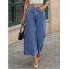 image:imageTrendy Queen Womens High Waisted Wide Leg Jeans Stretchy Barrel Baggy Denim Ankle Cropped Pants Raw HemBlue
