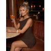 image:imageTrendy Queen Womens Mesh Off The Shoulder Dress Ruched Ruffle Hem Club Party Short DressesBrown