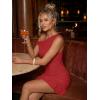 image:imageTrendy Queen Womens Mesh Off The Shoulder Dress Ruched Ruffle Hem Club Party Short DressesRed