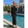 image:imageTrendy Queen Womens One Shoulder Maxi Bodycon Mesh Ruched Floral Beach Cocktail Wedding Guest Dress with Side SlitBlack