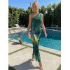 image:imageTrendy Queen Womens One Shoulder Maxi Bodycon Mesh Ruched Floral Beach Cocktail Wedding Guest Dress with Side SlitFloral Green