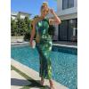 image:imageTrendy Queen Womens One Shoulder Maxi Bodycon Mesh Ruched Floral Beach Cocktail Wedding Guest Dress with Side SlitFloral Green