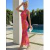 image:imageTrendy Queen Womens One Shoulder Maxi Bodycon Mesh Ruched Floral Beach Cocktail Wedding Guest Dress with Side SlitFloral Orange