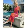 image:imageTrendy Queen Womens One Shoulder Maxi Bodycon Mesh Ruched Floral Beach Cocktail Wedding Guest Dress with Side SlitFloral Orange