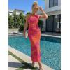 image:imageTrendy Queen Womens One Shoulder Maxi Bodycon Mesh Ruched Floral Beach Cocktail Wedding Guest Dress with Side SlitFloral Orange