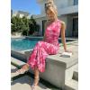 image:imageTrendy Queen Womens One Shoulder Maxi Bodycon Mesh Ruched Floral Beach Cocktail Wedding Guest Dress with Side SlitFloral Pink