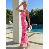 image:imageTrendy Queen Womens One Shoulder Maxi Bodycon Mesh Ruched Floral Beach Cocktail Wedding Guest Dress with Side SlitFloral Pink
