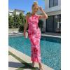 image:imageTrendy Queen Womens One Shoulder Maxi Bodycon Mesh Ruched Floral Beach Cocktail Wedding Guest Dress with Side SlitFloral Pink