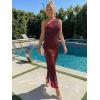 image:imageTrendy Queen Womens One Shoulder Maxi Bodycon Mesh Ruched Floral Beach Cocktail Wedding Guest Dress with Side SlitFloral Red