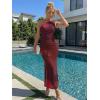 image:imageTrendy Queen Womens One Shoulder Maxi Bodycon Mesh Ruched Floral Beach Cocktail Wedding Guest Dress with Side SlitFloral Red