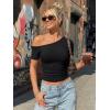image:imageTrendy Queen Womens One Shoulder Short Sleeve Going Out TShirts 2026 Summer Crop TopsBlack