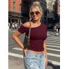 image:imageTrendy Queen Womens One Shoulder Short Sleeve Going Out TShirts 2026 Summer Crop TopsBurgundy
