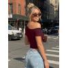 image:imageTrendy Queen Womens One Shoulder Short Sleeve Going Out TShirts 2026 Summer Crop TopsBurgundy