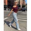 image:imageTrendy Queen Womens One Shoulder Short Sleeve Going Out TShirts 2026 Summer Crop TopsBurgundy