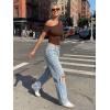 image:imageTrendy Queen Womens One Shoulder Short Sleeve Going Out TShirts 2026 Summer Crop TopsChocolate Brown