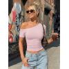 image:imageTrendy Queen Womens One Shoulder Short Sleeve Going Out TShirts 2026 Summer Crop TopsPink