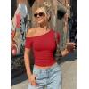 image:imageTrendy Queen Womens One Shoulder Short Sleeve Going Out TShirts 2026 Summer Crop TopsRed