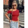 image:imageTrendy Queen Womens One Shoulder Short Sleeve Going Out TShirts 2026 Summer Crop TopsRed