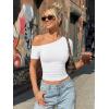 image:imageTrendy Queen Womens One Shoulder Short Sleeve Going Out TShirts 2026 Summer Crop TopsWhite