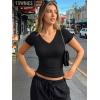 image:imageTrendy Queen Womens Short Sleeve V Neck Crop Shirts Basic Tops Buttery Soft Summer Slim Fit Workout Yoga Y2k Clothes 2026Black