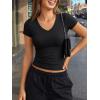 image:imageTrendy Queen Womens Short Sleeve V Neck Crop Shirts Basic Tops Buttery Soft Summer Slim Fit Workout Yoga Y2k Clothes 2026Black