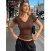 image:imageTrendy Queen Womens Short Sleeve V Neck Crop Shirts Basic Tops Buttery Soft Summer Slim Fit Workout Yoga Y2k Clothes 2026Chocolate