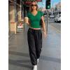 image:imageTrendy Queen Womens Short Sleeve V Neck Crop Shirts Basic Tops Buttery Soft Summer Slim Fit Workout Yoga Y2k Clothes 2026Green