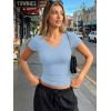 image:imageTrendy Queen Womens Short Sleeve V Neck Crop Shirts Basic Tops Buttery Soft Summer Slim Fit Workout Yoga Y2k Clothes 2026Light Blue