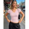 image:imageTrendy Queen Womens Short Sleeve V Neck Crop Shirts Basic Tops Buttery Soft Summer Slim Fit Workout Yoga Y2k Clothes 2026Light Pink